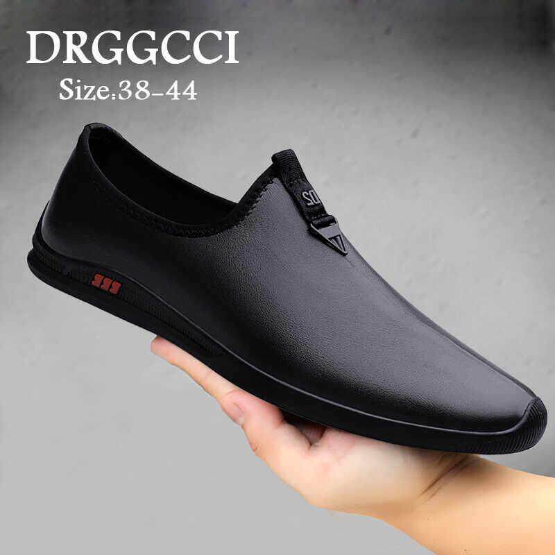 DRGGCCI豆豆鞋男头层牛皮轻底春秋季透气鞋真皮休闲一脚蹬乐福鞋