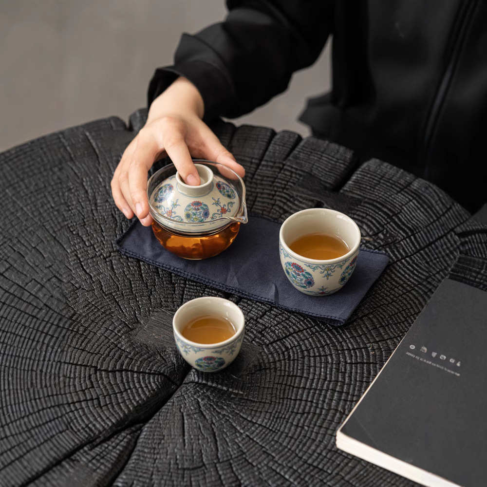复古青花旅行快客杯盖碗泡茶器便携式玻璃茶杯车载收纳户外小套装