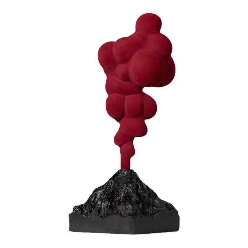 现代简约黑白火山喷发植绒工艺品云朵时尚桌面树脂装饰摆件雕塑