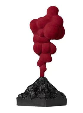 现代简约黑白火山喷发植绒工艺品云朵时尚桌面树脂装饰摆件雕塑