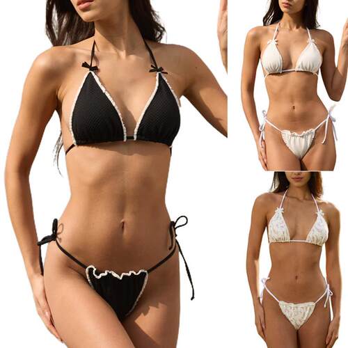 Split swimsuit women's neck tie bikini swimsuit