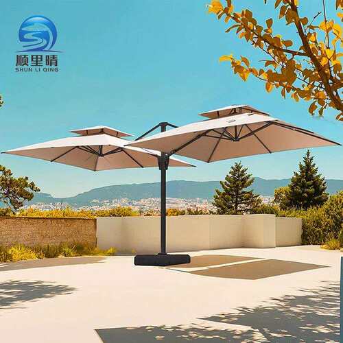 室外遮阳伞户外庭院LED带灯太阳能双头伞室外摆摊用花园大号伞