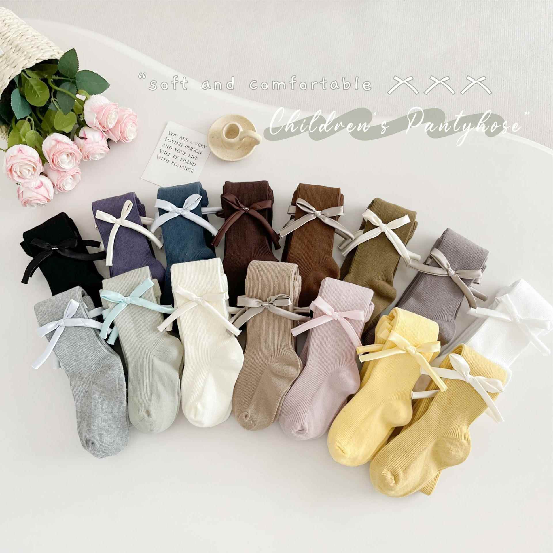 2025春秋季新款女童打底裤宝宝a类儿童连裤袜田园风侧边纯白色