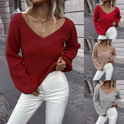 Long sleeved pullover sweater, women's collar, knitted