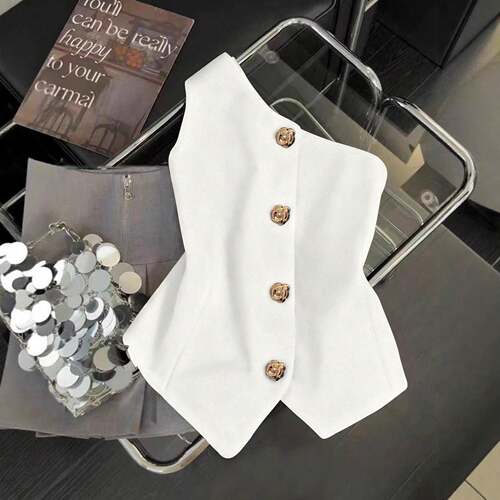 Women's Plain Elegant Versatile Fitted One-Shoulder Metal