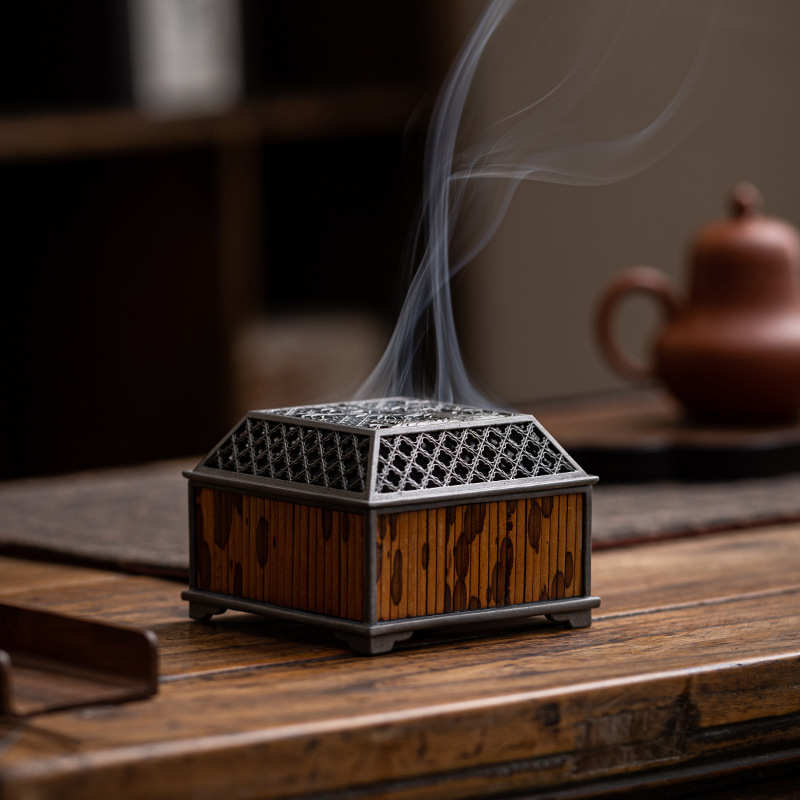 湘妃竹香炉盘托家用中式香薰室内镂空带盖实木沉香檀香蚊香线香插