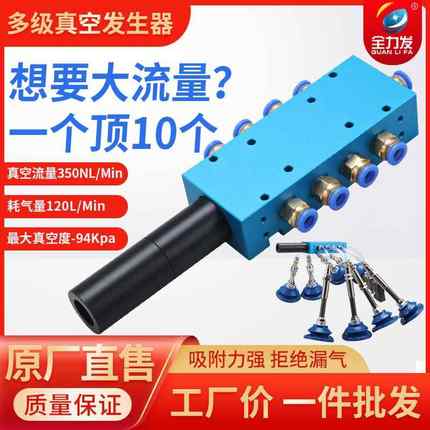 多级真空产生器大吸力VTM350集成式负压气动静音大流量工业产生器