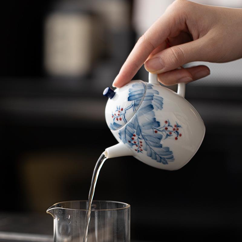 弥言纯手工陶瓷泡茶壶手绘雨夜芭蕉茶壶单壶带过滤家用大号泡茶器