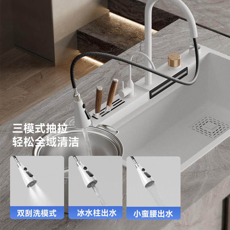 卡琥B8白色大尺寸单槽带刀架厨房水槽台下盆不锈钢洗碗洗菜盆家用