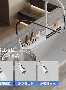 卡琥B8白色大尺寸单槽带刀架厨房水槽台下盆不锈钢洗碗洗菜盆家用