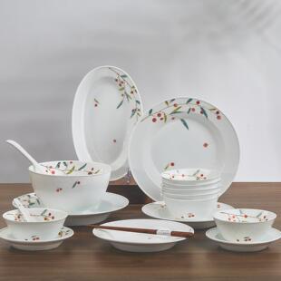 曼叙碗盘套装 家用釉下彩餐具手绘红果子碗家用景德镇陶瓷餐具礼盒