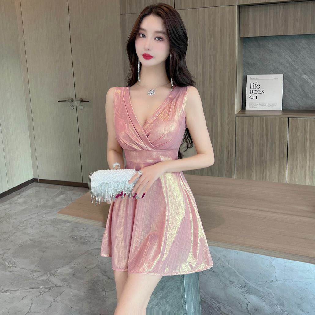 技师服装性感低胸领背心连衣裙女春夏夜总会气质收腰礼服字短裙