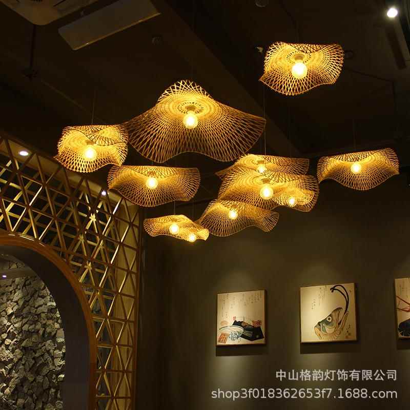 竹编创意艺术吊灯餐厅造型单头吧台灯茶室个性竹灯服装店装饰灯饰