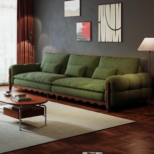 小巷旅作 复古风泡芙云朵布艺沙发中古风原木高脚钢琴键直排沙发