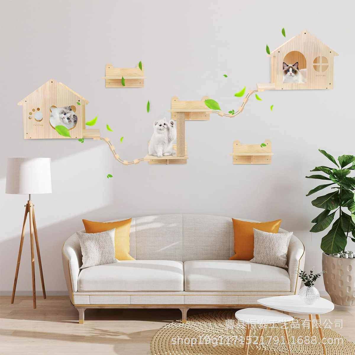 猫爬架墙壁式diy猫墙壁挂猫窝木制空中走廊猫抓柱跳台实木猫架子,宠物/宠物食品及用品,猫爬架,淘宝优惠券,粉丝福利购,淘宝优惠卷