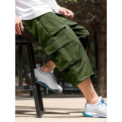 L 50133 Men's plus size cargo cropped pants 士大码工装七分