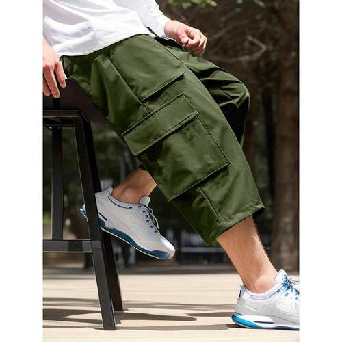 L 50133 Men's plus size cargo cropped pants 士大码工装七分