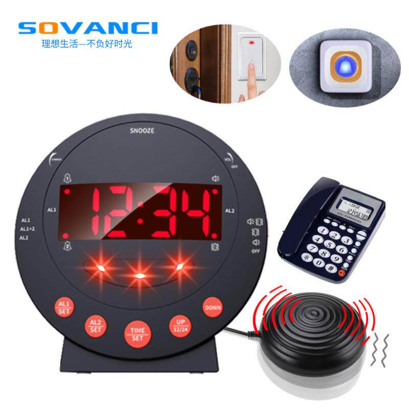 新款来电门铃震动闹钟LED数字钟强劲振动台钟多功能闪灯提醒时钟