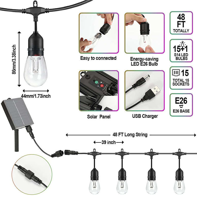 灯led户外太阳能球s14装饰防水庭院节日氛围摆摊泡灯串露营花园