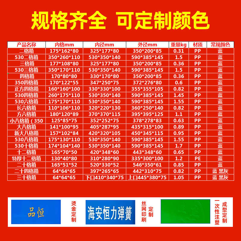 塑料周转分格箱五金配件收纳格子箱分隔式螺丝物料元件盒大号胶箱