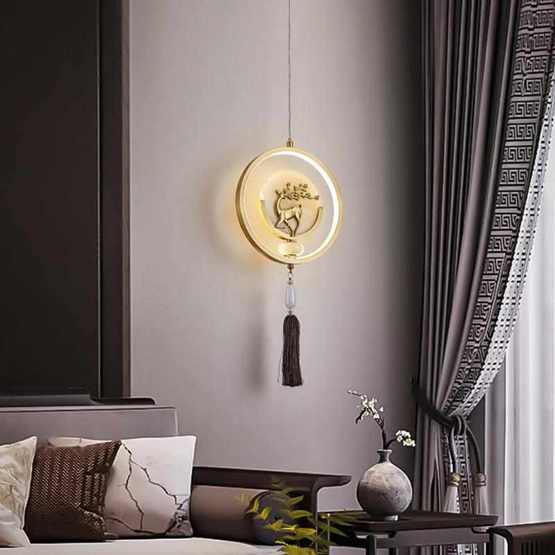 新中式玉石全铜小吊灯旋转楼梯过道玄关走廊餐厅吧台床头禅意灯具