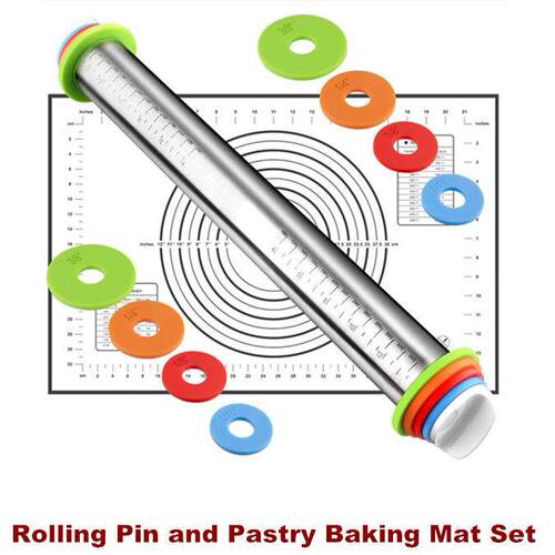 Rolling Pin and Pastry Baking Mat Dough Roller for Baking