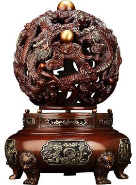 正品九转干 干坤炉全铜中龙纹鼎宝摆件聚盆新式办公室家居客厅玄