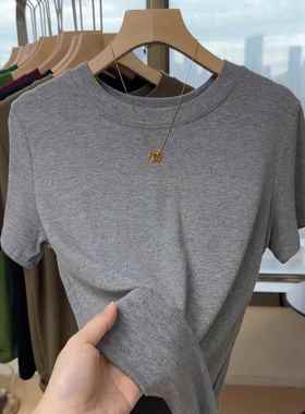 感灰色短袖t恤夏季修身半袖打底衫高端圆领上衣0115k
