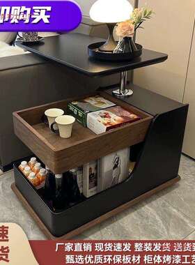 法式复古黑色移动边几可升降茶几边柜现代简约小户型客厅家用推车