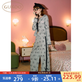 gukoo果壳睡衣女春秋，款hellokitty联名纯棉女士家居服套装a