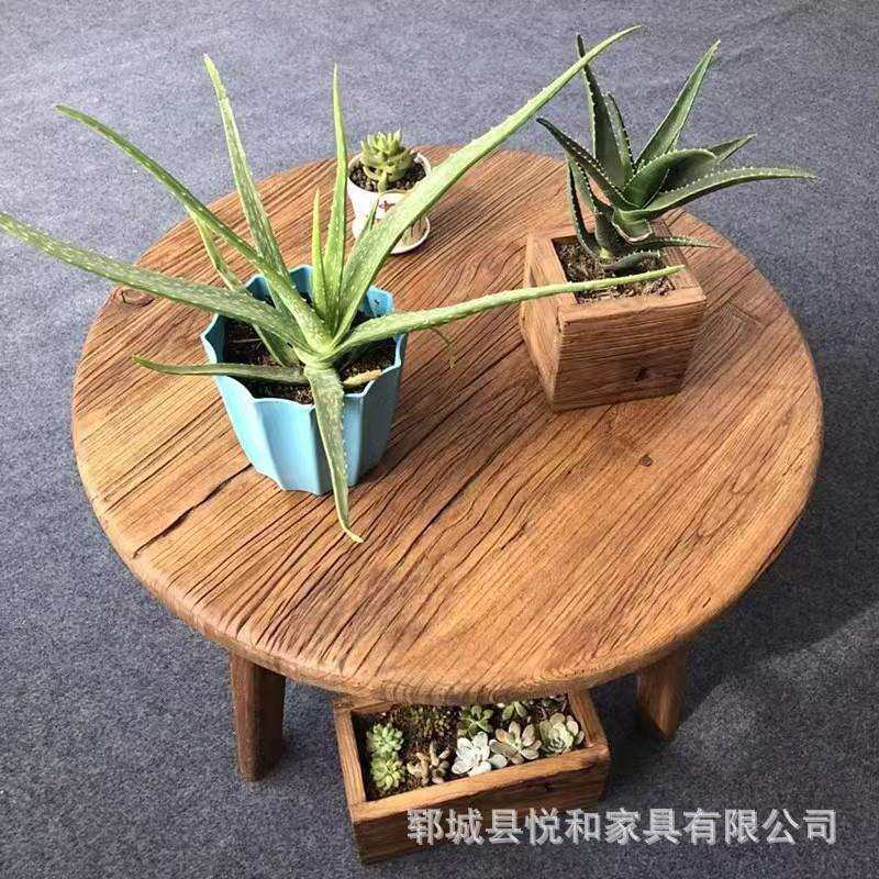 老榆木圆桌家用中式小矮桌禅意茶台榻榻米小炕桌风化阳台小茶桌