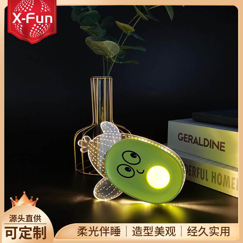 新款直销可爱仙人掌亚克力人体自动感应小夜灯橱柜卧室浴室起夜感