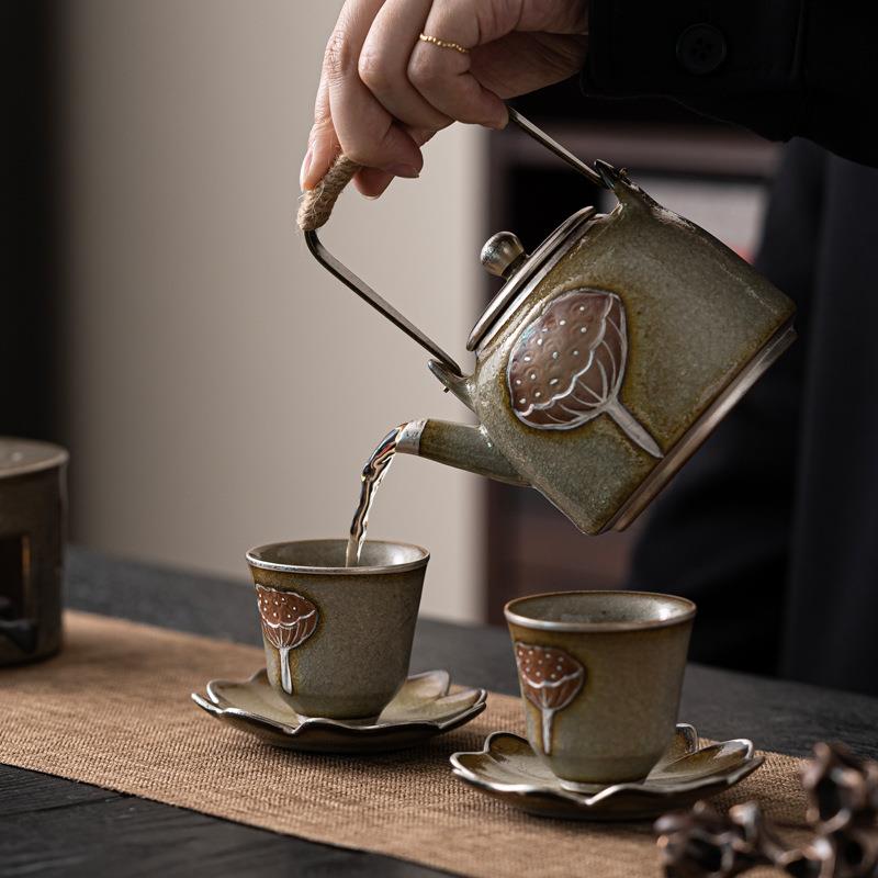 日釉式冰花莲温茶套茶组蜡烛加热炉子蓬底座暖茶煮泡SAHQJ664茶复
