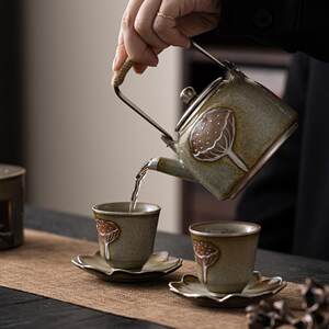 日釉式冰花莲温茶套茶组蜡烛加热炉子蓬底座暖茶煮泡SAHQJ664茶复