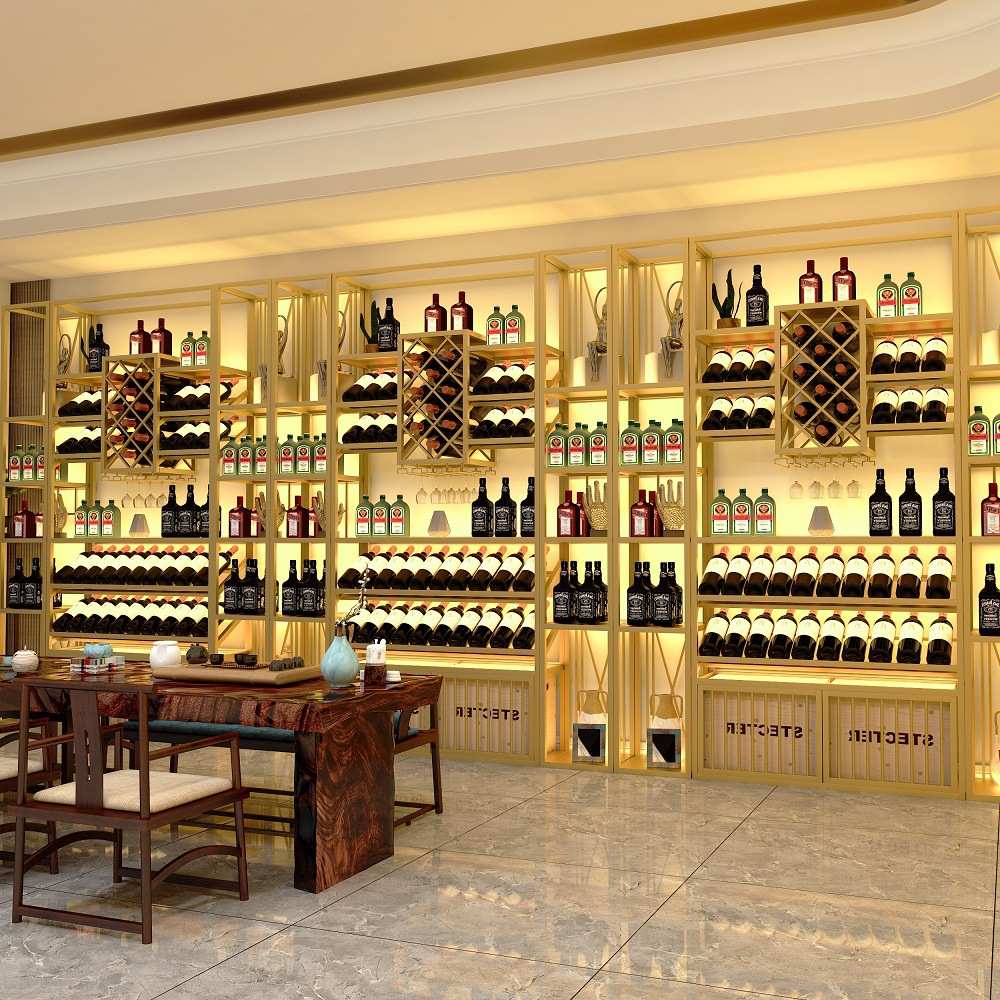 酒庄轻奢铁艺酒架清吧落地酒柜葡萄酒红酒展示架置物架简约现代风