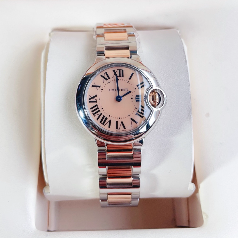 爆款98新 卡地亚蓝气球系列精钢18K金石英手表28.5MM女表W6920034
