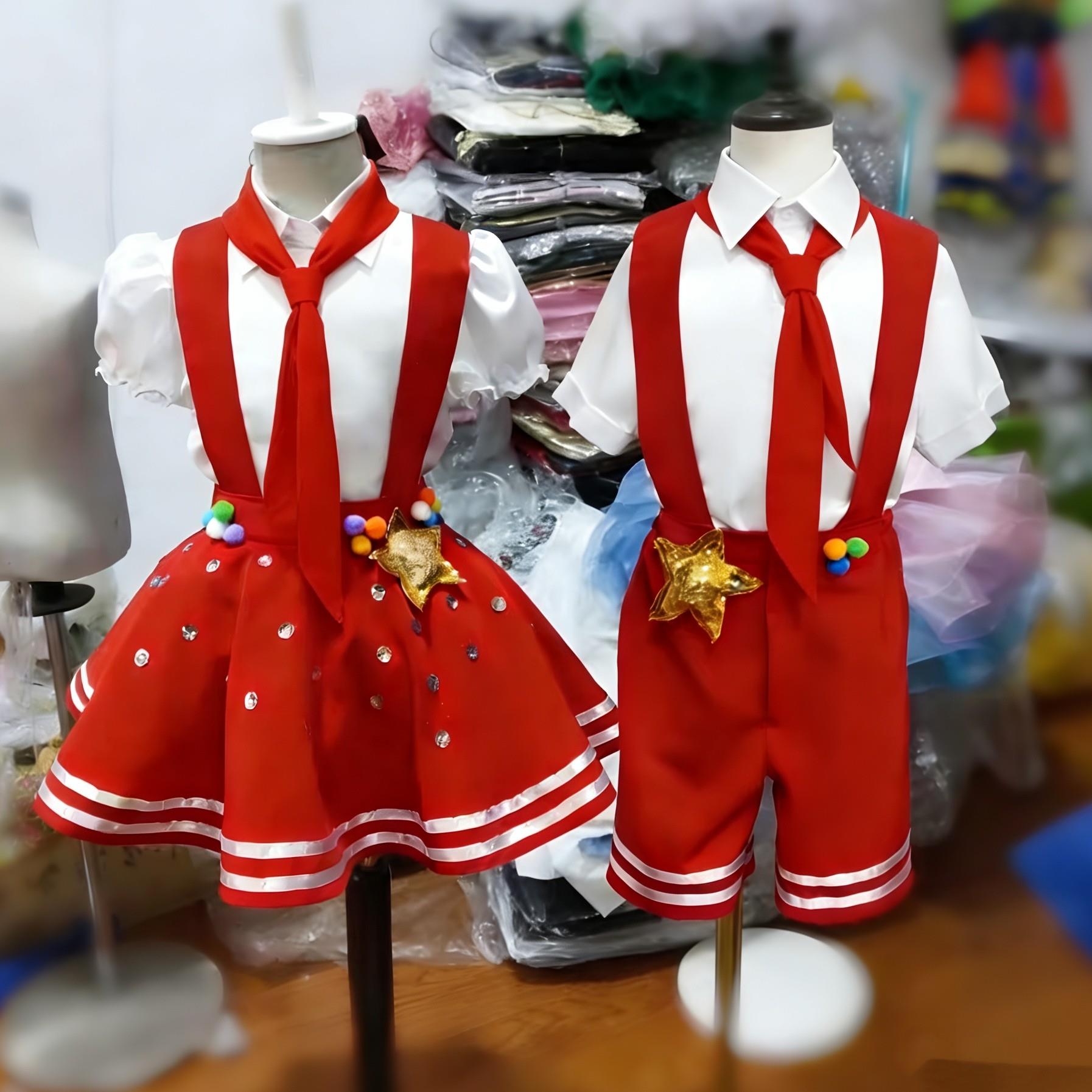 六一儿童合唱演出服幼儿园红色舞蹈裙小学生红星闪闪开场舞表演服