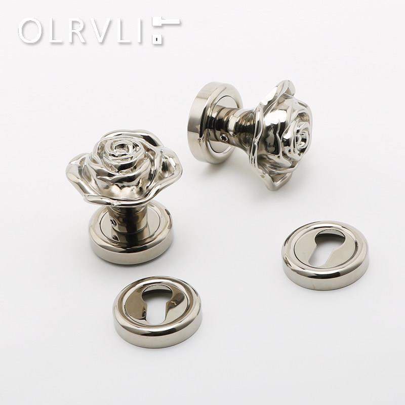 olrvl式i黄铜式镍银色玫瑰门花门锁法复古双锁隐形门锁中静音锁