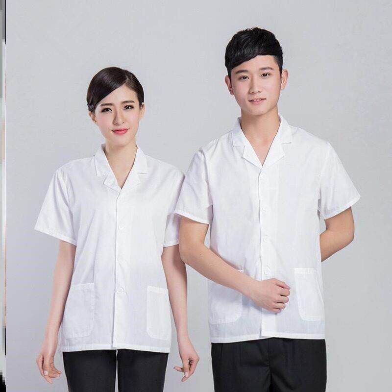 夏季女款长袖白色厨师服装女食堂透气幼儿园饭店厨师工作服男厨房