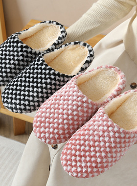 新款圆点静音日式室内拖鞋木地板居家防滑情侣男女大码棉拖鞋