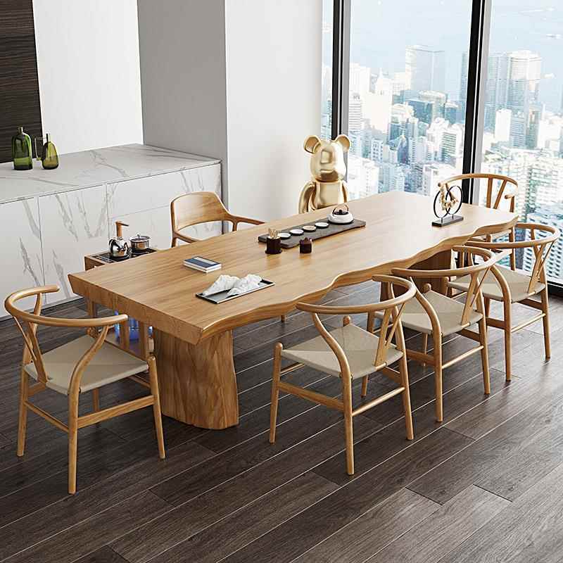 新中式不规则原木色茶桌家用客厅茶楼自然边大板实木茶台全套组合