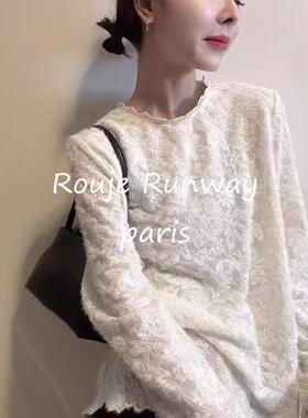 Rouje Runway水貂毛蕾丝衫女2026早春款韩版气质叠穿百搭长袖上衣