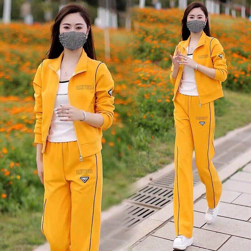 香港代购休闲运动服套装女春秋新款洋派立领开衫外套阔腿裤两件套