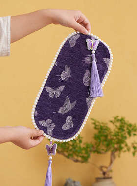 植绒提花紫色蝴蝶茶席家用高颜值女士一人用干泡席桌布隔热茶垫子