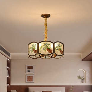 美式 高级感中国风卧室吊灯设计师轻奢中古风客厅主灯 复古吊灯法式