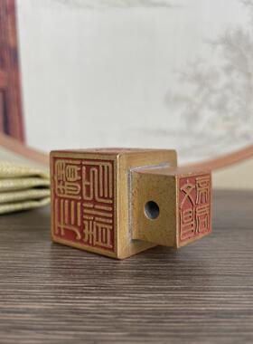 仿古做旧铜六面印章摆件复古中式道家用品实心六面印绿锈印礼品