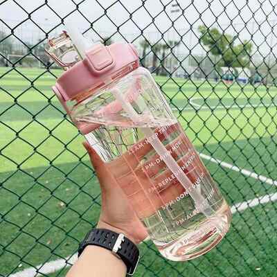 2 Liter Water Bottle with Straw Female Jug Girls Portable Tr
