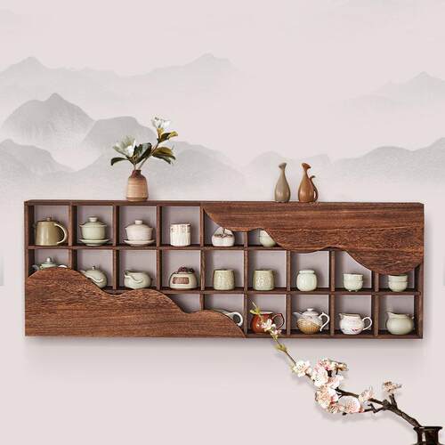 实木博古架茶杯架中式多宝阁壁挂式置物古董架高山格架紫砂壶层架