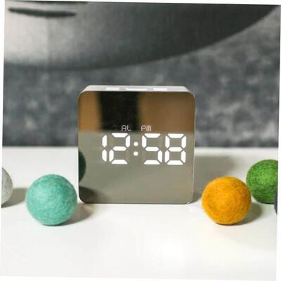 digital alarm clock night light thermometer mirror镜面闹钟