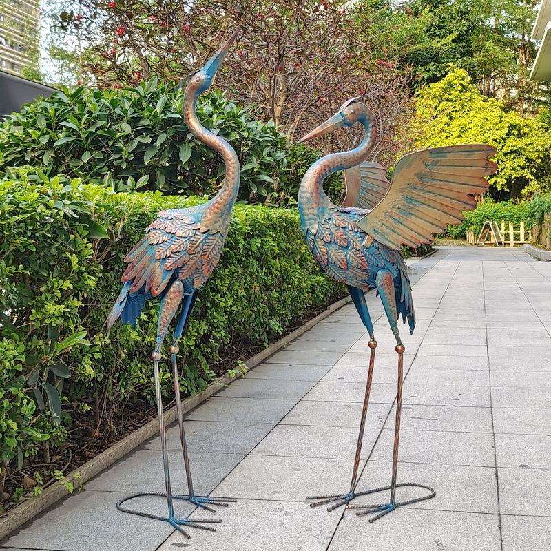 古铜色展翅对鹤装饰欧式别墅田园庭院风景区外贸热销铁艺动物摆件